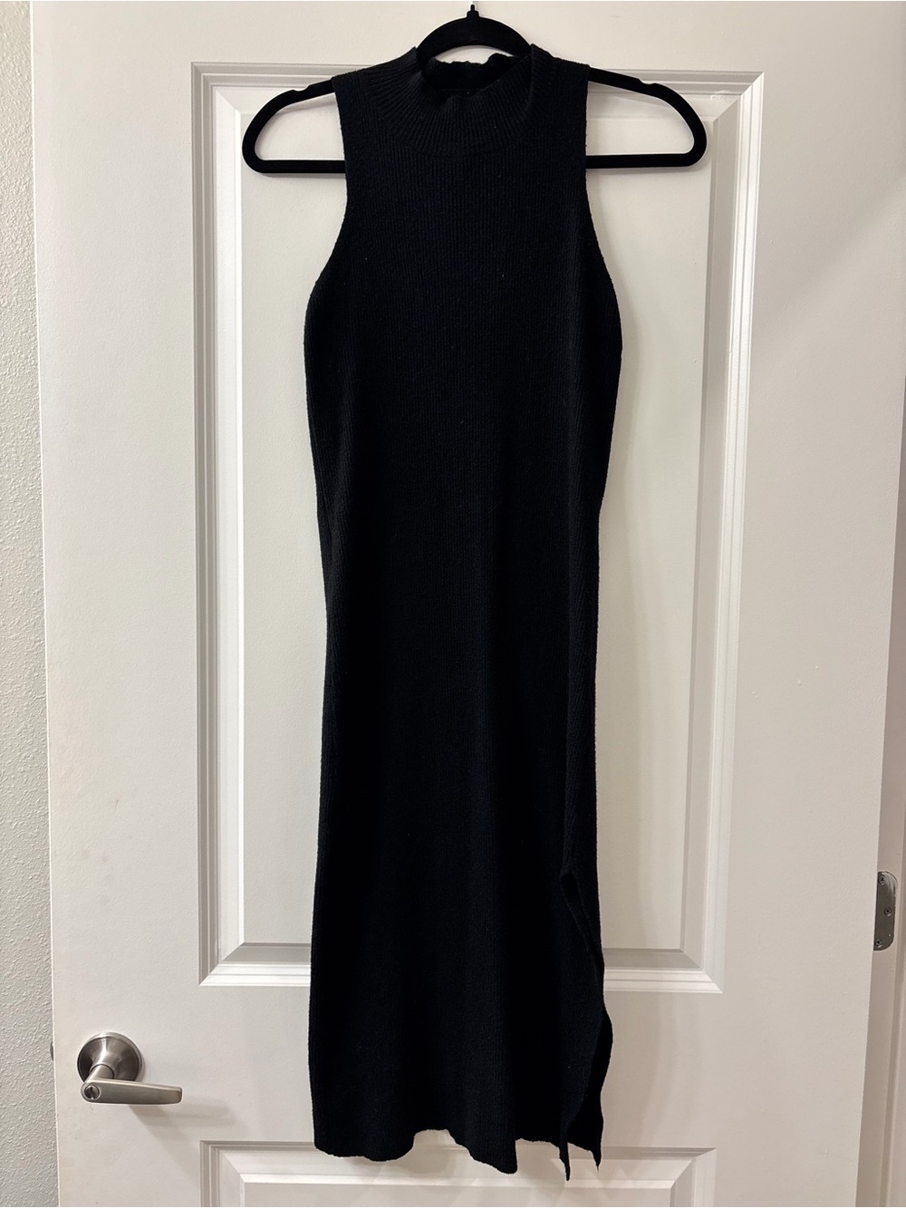 Black Knit Mock Neck Midi Dress